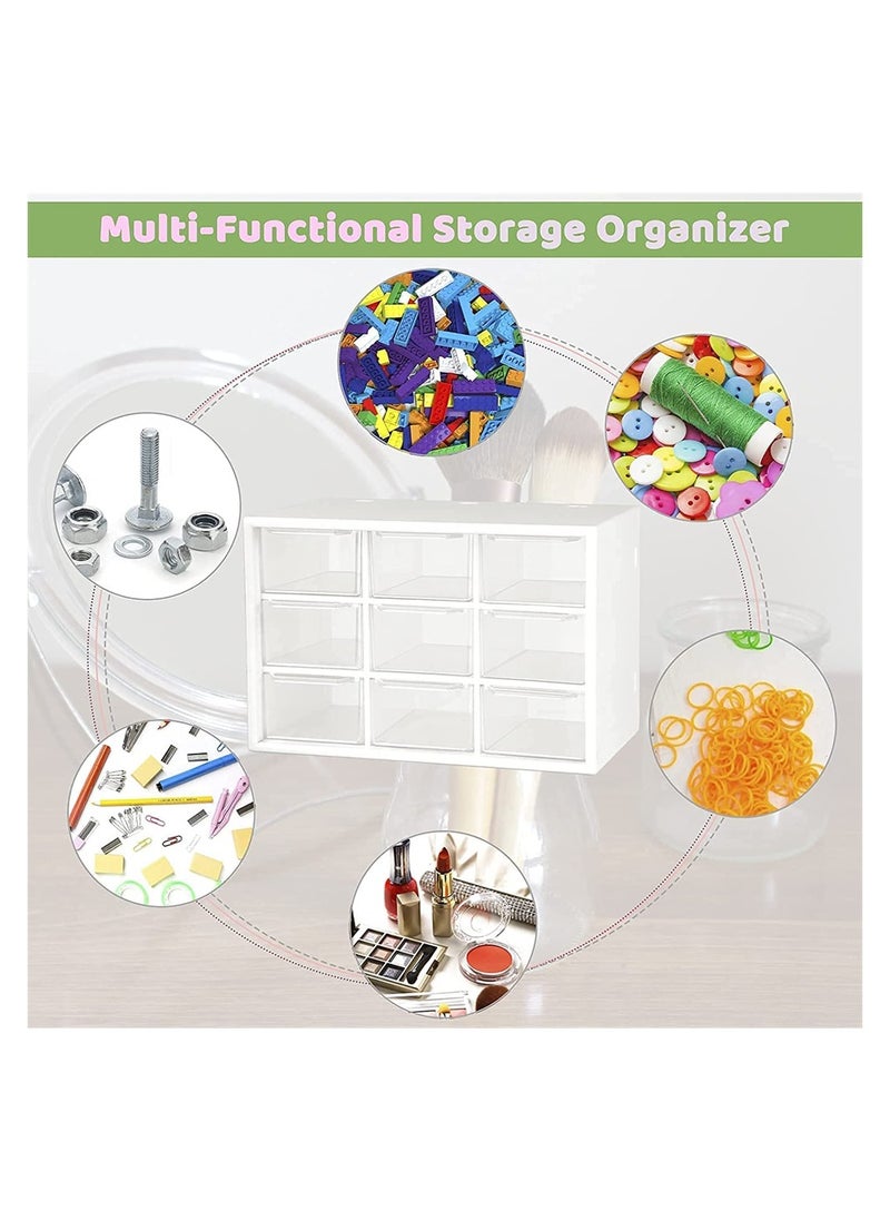 Excefore Mini Plastic Drawer Organiser, 9 Drawer Small Desktop Storage Drawers Box, Art Craft Organisers and Storage Used In Desk, for Cosmetic Makeup Office Supplies Crafts Jewelry - White  - Image 3