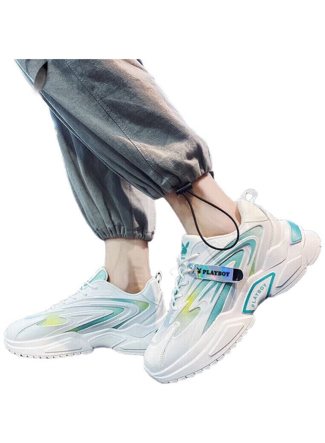 PLAYBOY Dad Shoes For Men, Summer Men'S Versatile Casual Shoes, Men'S Sneakers, White And Green, Size 41 - Image 1