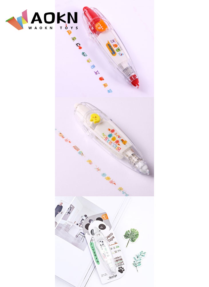 WAOKN 3Pcs Cartoon Animal Cute Decoration Sticker Tape Pen Children Notebook Diary Decoration Tape Label Sticker Creative Grooming Tape Animal Party Set