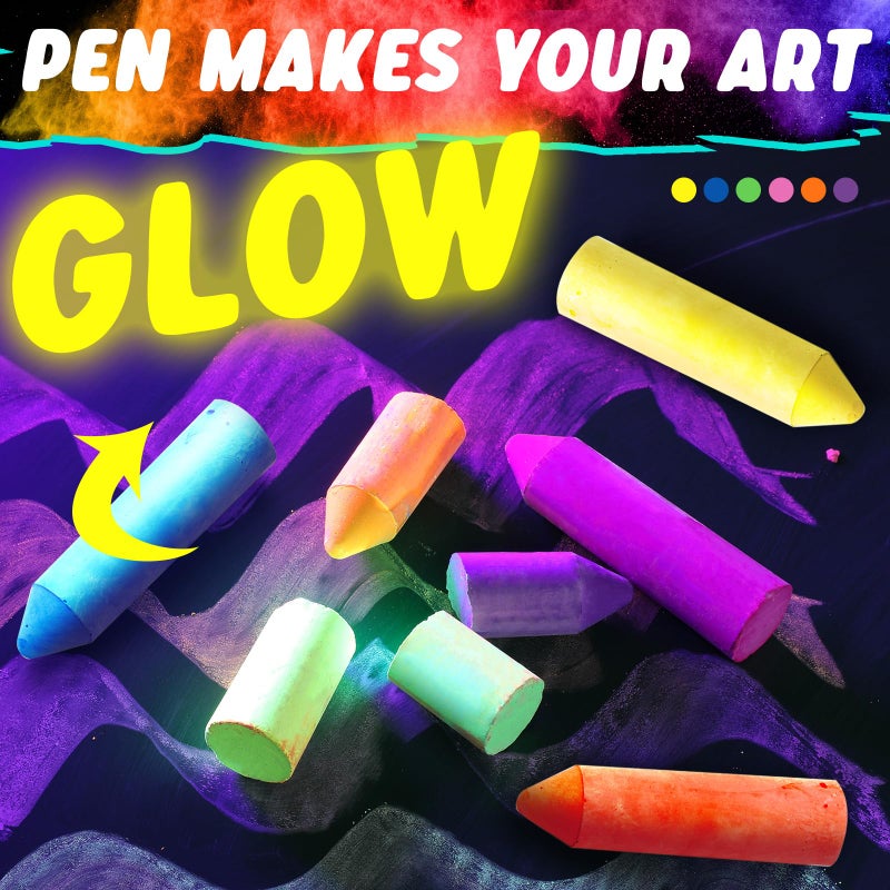Feifeiya 30 Pcs Glow in the Dark Chalk Under Blacklight, 6 Neon Colors Washable Dustless UV Sidewalk Chalk for Black Light Party Playground Chalkboard Birthday Gift and Outdoor Drawing (Crayon) - Image 2