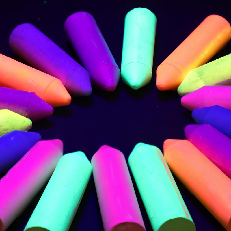 Feifeiya 30 Pcs Glow in the Dark Chalk Under Blacklight, 6 Neon Colors Washable Dustless UV Sidewalk Chalk for Black Light Party Playground Chalkboard Birthday Gift and Outdoor Drawing (Crayon) - Image 3