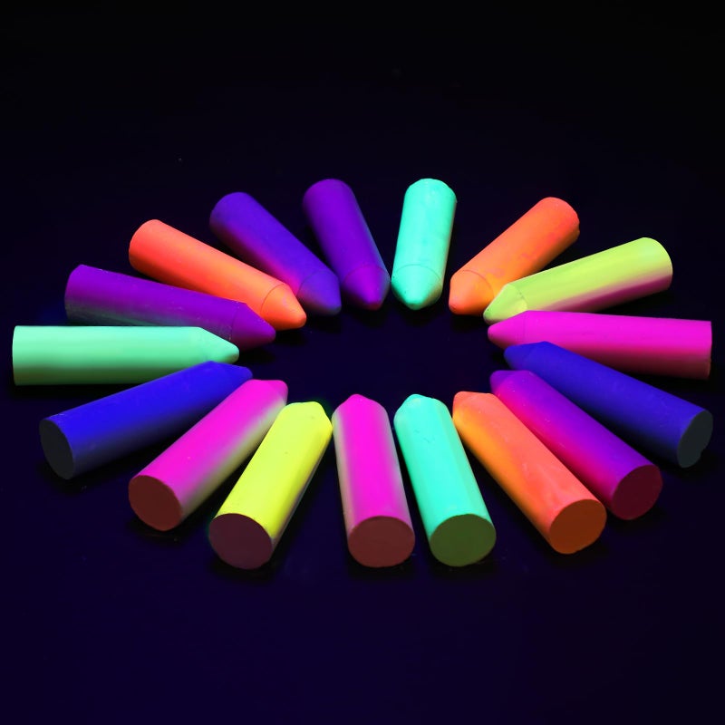 Feifeiya 30 Pcs Glow in the Dark Chalk Under Blacklight, 6 Neon Colors Washable Dustless UV Sidewalk Chalk for Black Light Party Playground Chalkboard Birthday Gift and Outdoor Drawing (Crayon) - Image 1