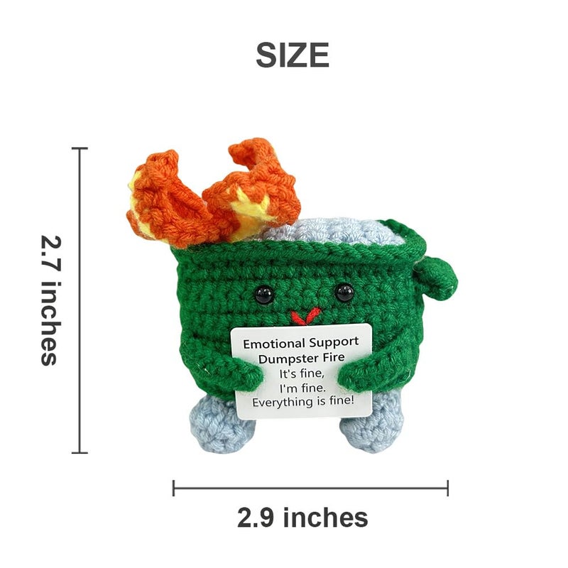 RovyFota Emotional Support Crochet Dumpster Fire with Positive Card Cute Room Decor Knitted Toys Funny Crochet Support Buddies Gifts for Friends (Green) - Image 5