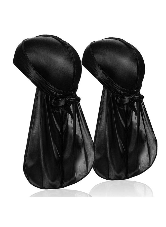 DACKRITO 2 Pieces Silky Durag Pack for Men Women, Premium Satin Doo Rag Headwrap with Long Tail for 360 Waves - Image 1