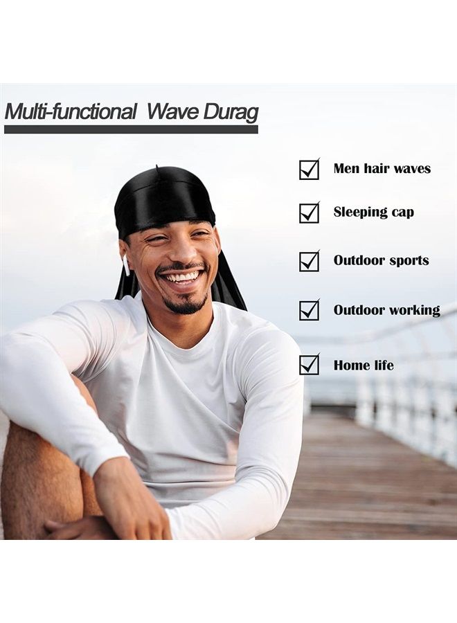 DACKRITO 2 Pieces Silky Durag Pack for Men Women, Premium Satin Doo Rag Headwrap with Long Tail for 360 Waves - Image 4