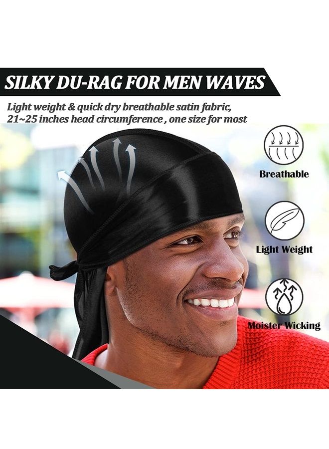 DACKRITO 2 Pieces Silky Durag Pack for Men Women, Premium Satin Doo Rag Headwrap with Long Tail for 360 Waves - Image 2