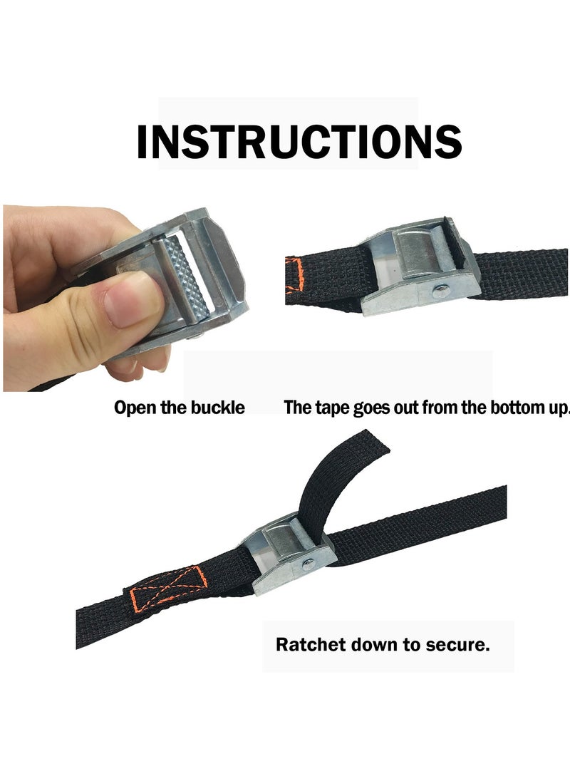 KSEIBI Tie Down Set 2-PC, 25mmX2.5m Ratchet Tie Down Straps, Heavy Duty Ratchet Straps with Polyester Webbing, Fits for Moving Appliances, Motorcycle, ATV Truck, Lawn Equipment, Cargo & Daily Use, Black.  - Image 3