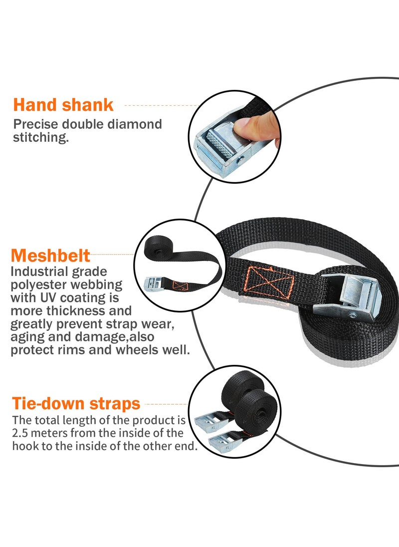 KSEIBI Tie Down Set 2-PC, 25mmX2.5m Ratchet Tie Down Straps, Heavy Duty Ratchet Straps with Polyester Webbing, Fits for Moving Appliances, Motorcycle, ATV Truck, Lawn Equipment, Cargo & Daily Use, Black.  - Image 4