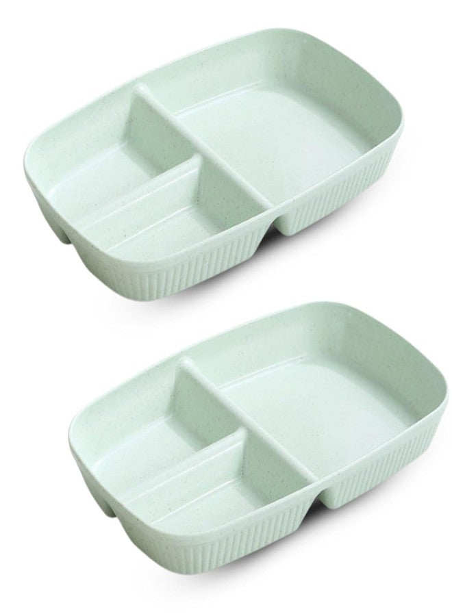 Amillee Wheat Straw Rectangular Divided Plates for Healthy Eating, 3 Sections Dinner Plates for Adults, Kids, Campers, and Portion Control, Microwave and Dishwasher Safe Dish (Pack of 2,Nordic Green) - Image 1