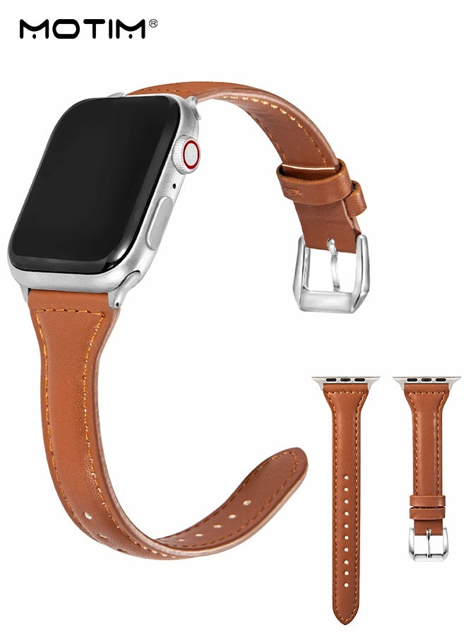 Motim Compatible with Apple Watch Leather Band 42mm 44mm 45mm 46mm 49mm Women, Genuine Leather Strap Thin Watch Wristband for iWatch Series10 9 8 7 6 5 4 3 2 1 SE Ultra 2 - Image 1