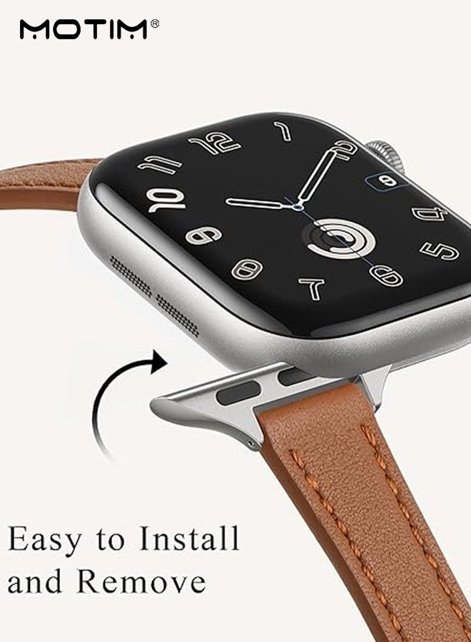 Motim Compatible with Apple Watch Leather Band 42mm 44mm 45mm 46mm 49mm Women, Genuine Leather Strap Thin Watch Wristband for iWatch Series10 9 8 7 6 5 4 3 2 1 SE Ultra 2 - Image 3
