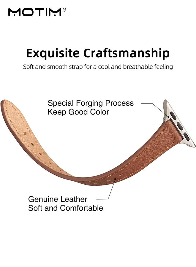 Motim Compatible with Apple Watch Leather Band 42mm 44mm 45mm 46mm 49mm Women, Genuine Leather Strap Thin Watch Wristband for iWatch Series10 9 8 7 6 5 4 3 2 1 SE Ultra 2 - Image 4