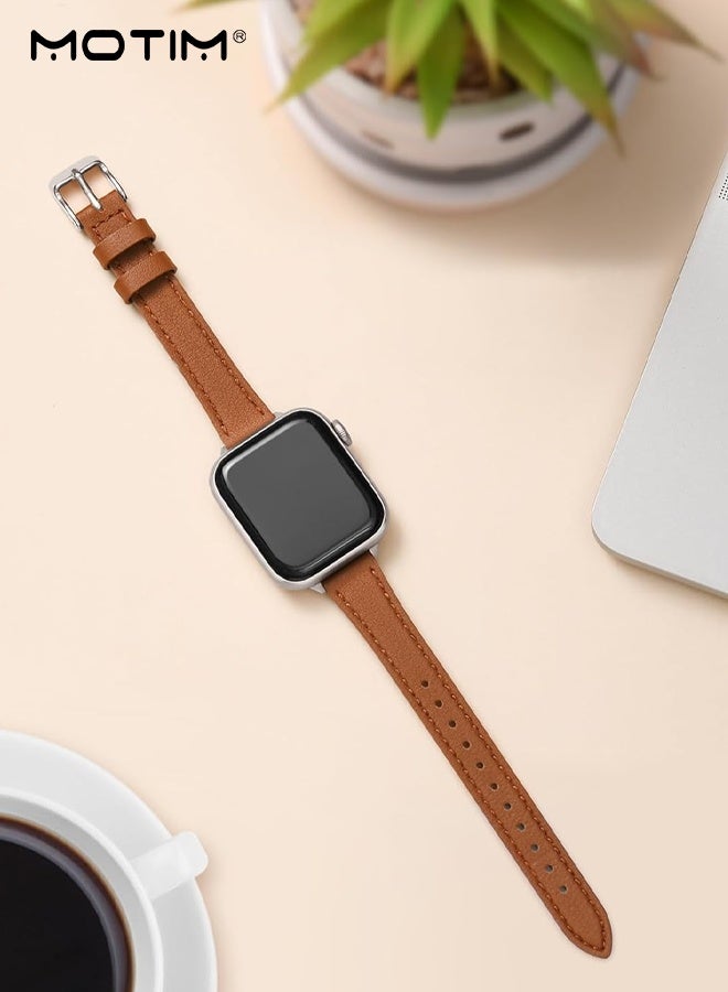 Motim Compatible with Apple Watch Leather Band 42mm 44mm 45mm 46mm 49mm Women, Genuine Leather Strap Thin Watch Wristband for iWatch Series10 9 8 7 6 5 4 3 2 1 SE Ultra 2 - Image 5