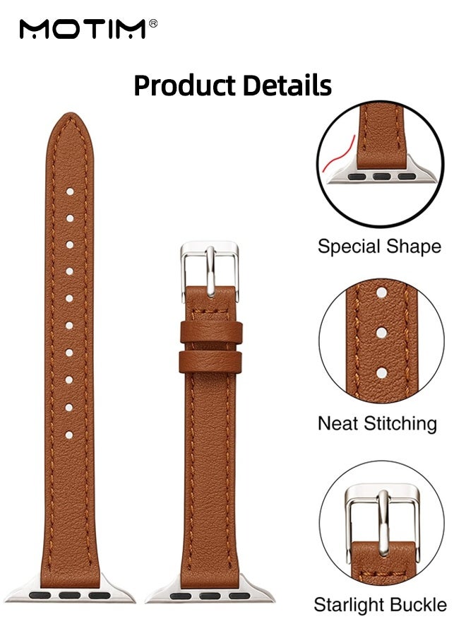 Compatible with Apple Watch Leather Band 42mm 44mm 45mm 46mm 49mm Women, Genuine Leather Strap Thin Watch Wristband for iWatch Series10 9 8 7 6 5 4 3 2 1 SE Ultra 2