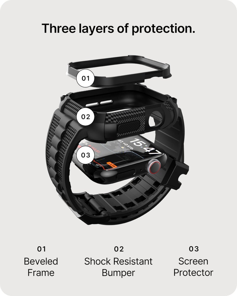 Fullmosa Compatible with Apple Watch Bands 49mm Rugged Apple Watch Strap Ultra with Bumper Case & Screen Protector for Men Women, Black - Image 4