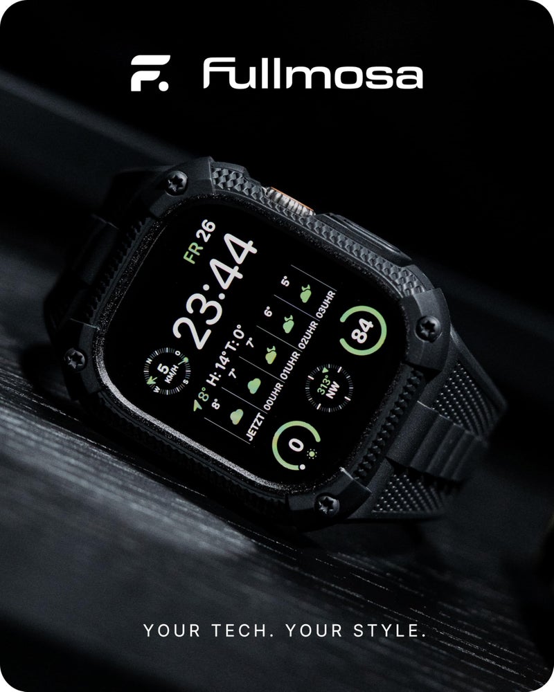 Fullmosa Compatible with Apple Watch Bands 49mm Rugged Apple Watch Strap Ultra with Bumper Case & Screen Protector for Men Women, Black - Image 2