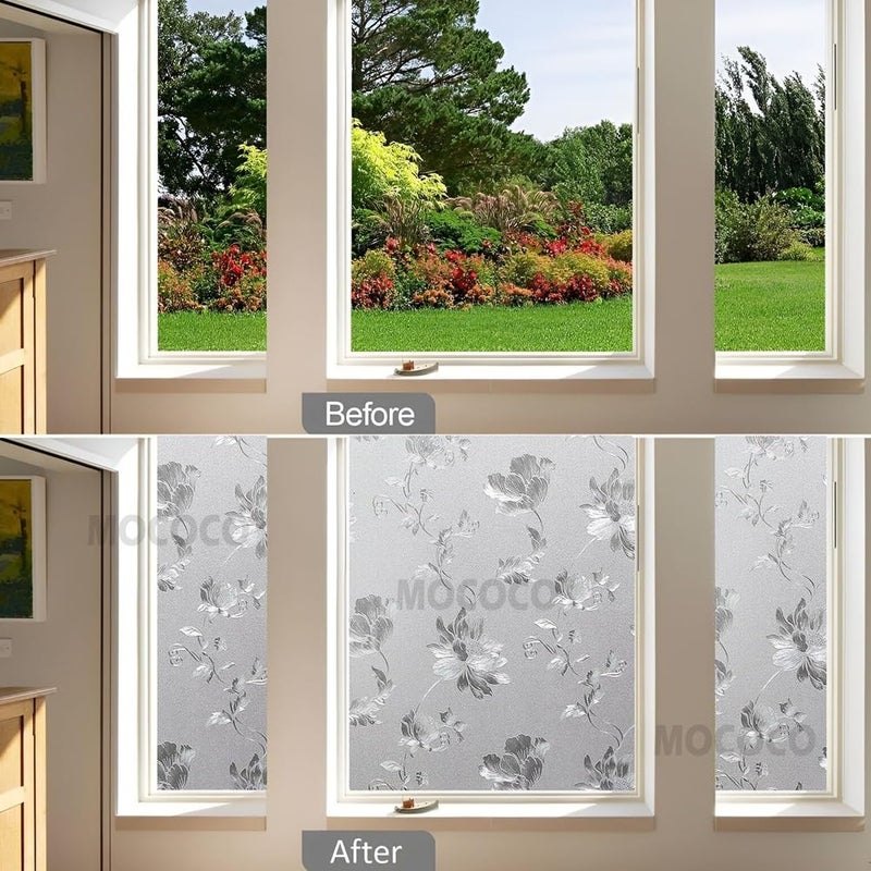 MOCOCO Premium Privacy Window Film Vinyl Frosted Self Adhesive Glass Film Decorative Window Stickers for Home Office Bathroom Kitchen Living Room -Embossed Design - Image 4