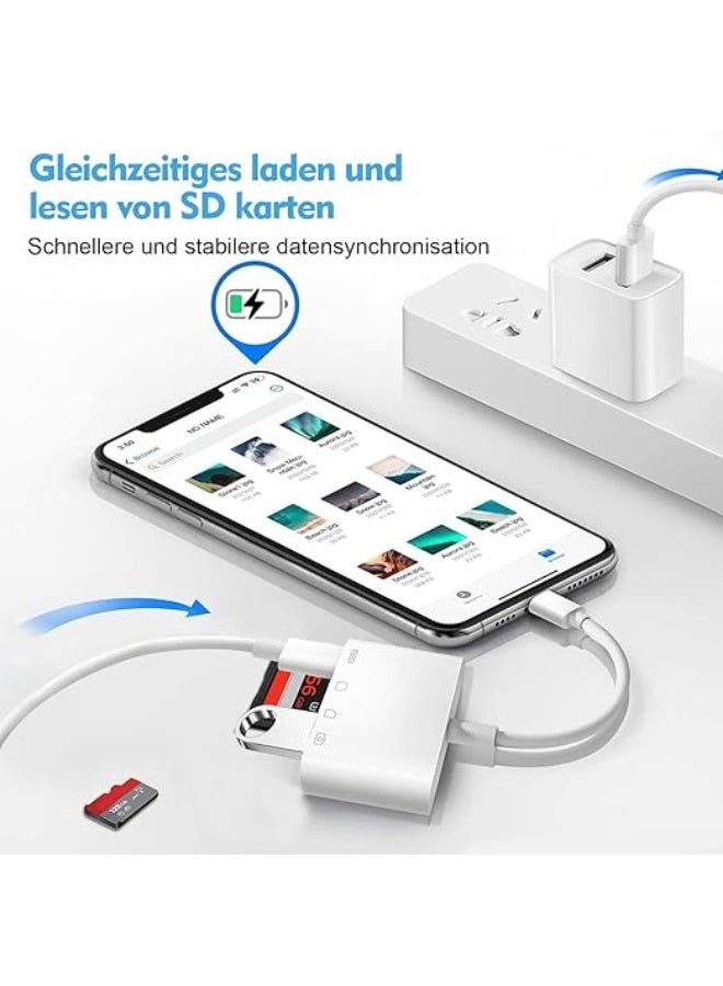 4-in-1 SD Card Reader for iPhone/iPad - USB OTG Adapter + Simultaneous Charging - Portable & Easy-to-Use Camera Memory Card Viewer - Image 3