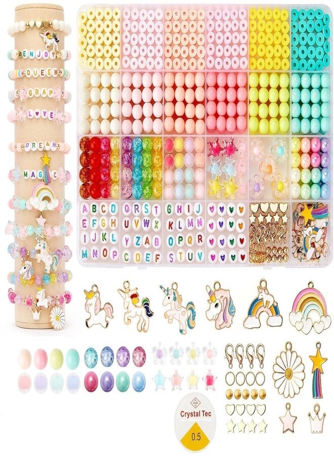 Veemok Clay Beads Bracelet Making Aesthetic Kit | Polymer Heishi Beads | Preppy Letter Beads Set | DIY Friendship Bracelet Kit with Pearls | Charms | Jewelry Making Set for Girls | Creative Gift Box (Unicorn bead kit) - Image 1