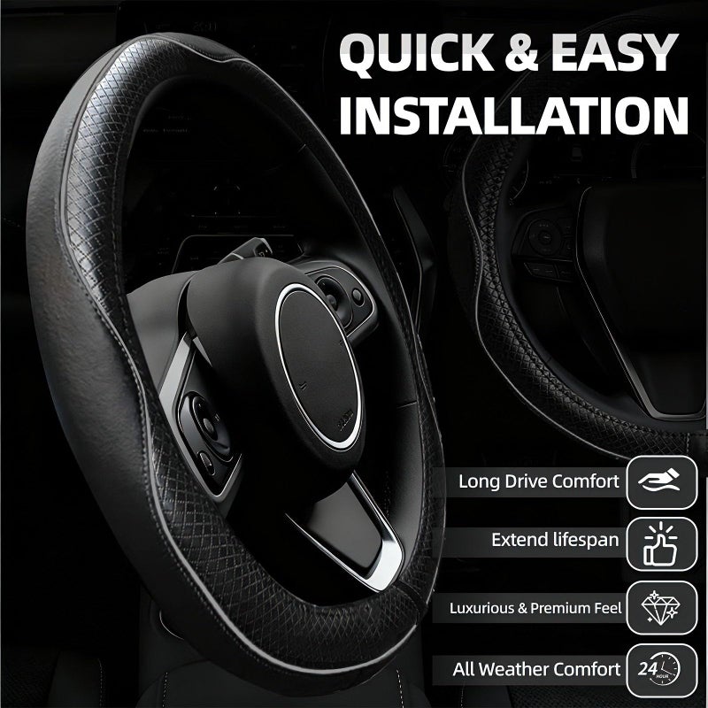 NBTEPEM 6 PCS Car Steering Wheel Cover Set, Microfiber Leather Steering Wheel Covers Universal 14.5-15 inch, Center Console Cover, Seat Belt Cushion, Cup Coaster, Car Accessories Set Black Gray - Image 2
