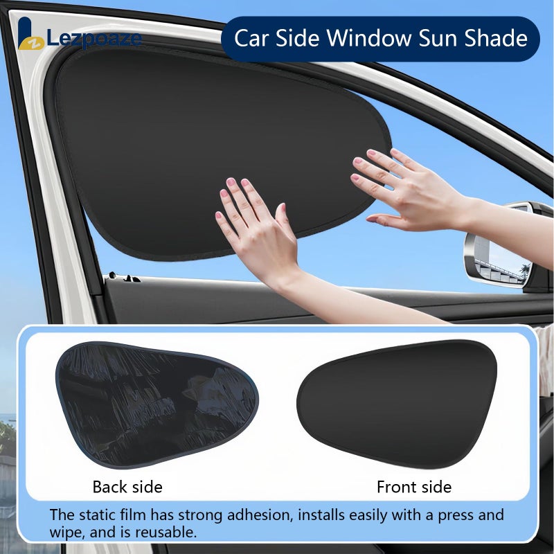 Lezpoaze 2-Pack Car Side Window Sun Shade | Black Gel Electrostatic UV Protection Sunshade | Universal Fit 99% Vehicles | Foldable Car Shades - Image 4
