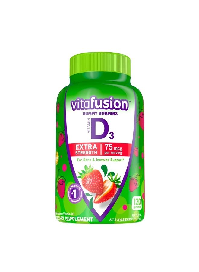 vitafusion Extra Strength Vitamin D3 Gummy, Strawberry Flavored Bone and Immune System Support (1) 120 Count - Image 1