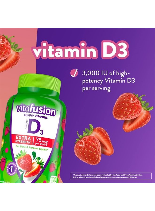 vitafusion Extra Strength Vitamin D3 Gummy, Strawberry Flavored Bone and Immune System Support (1) 120 Count - Image 3