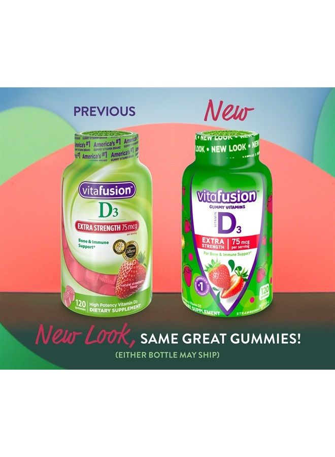 vitafusion Extra Strength Vitamin D3 Gummy, Strawberry Flavored Bone and Immune System Support (1) 120 Count - Image 2