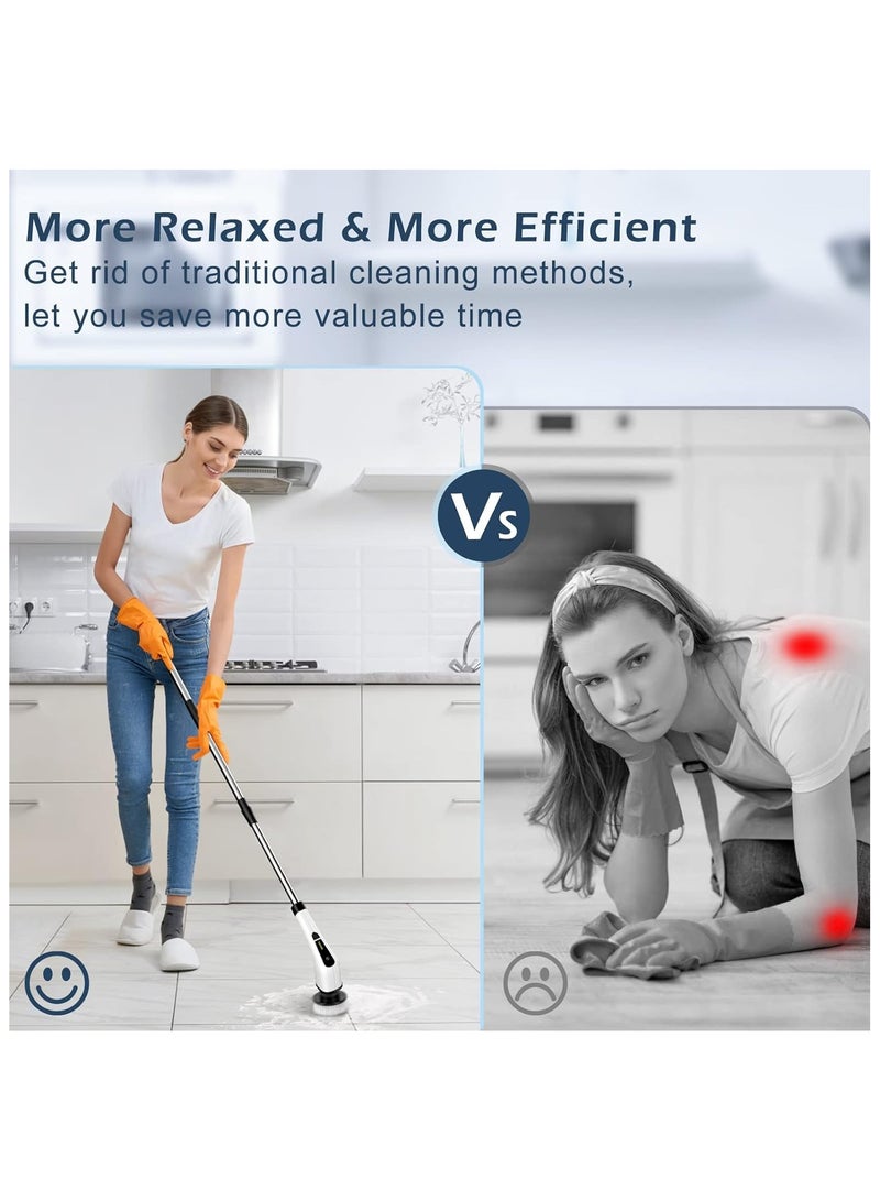 فرشاة تنظيف كهربائية دوارة 9 في 1 - فرشاة تنظيف حمام لاسلكية، 9 رؤوس قابلة للاستبدال، مقبض تمديد وشاحن، محرك 25 واط، مقاومة للماء، مناسبة لحوض الاستحمام والبلاط والدش والأرضيات والمزيد - Image 3