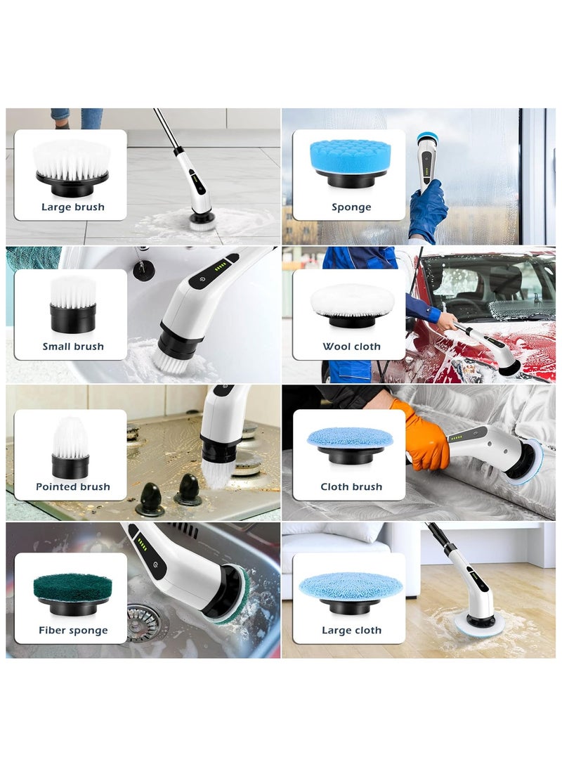 فرشاة تنظيف كهربائية دوارة 9 في 1 - فرشاة تنظيف حمام لاسلكية، 9 رؤوس قابلة للاستبدال، مقبض تمديد وشاحن، محرك 25 واط، مقاومة للماء، مناسبة لحوض الاستحمام والبلاط والدش والأرضيات والمزيد - Image 5