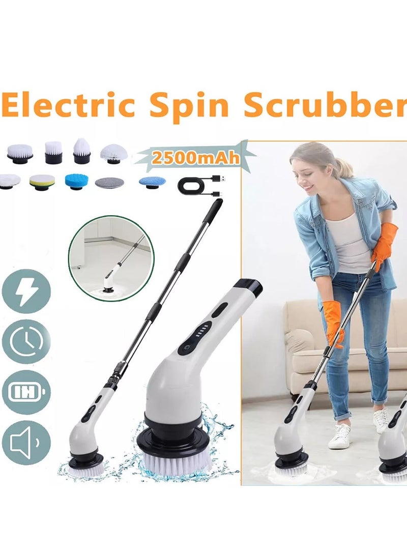 فرشاة تنظيف كهربائية دوارة 9 في 1 - فرشاة تنظيف حمام لاسلكية، 9 رؤوس قابلة للاستبدال، مقبض تمديد وشاحن، محرك 25 واط، مقاومة للماء، مناسبة لحوض الاستحمام والبلاط والدش والأرضيات والمزيد - Image 1