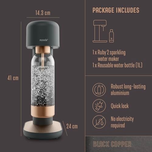 Mysoda Ruby 2 Sparkling Water Maker - Silent and Long-Lasting Aluminium Soda Maker with 1L Water Bottle - Without CO2 Cylinder - Black Copper - Image 5