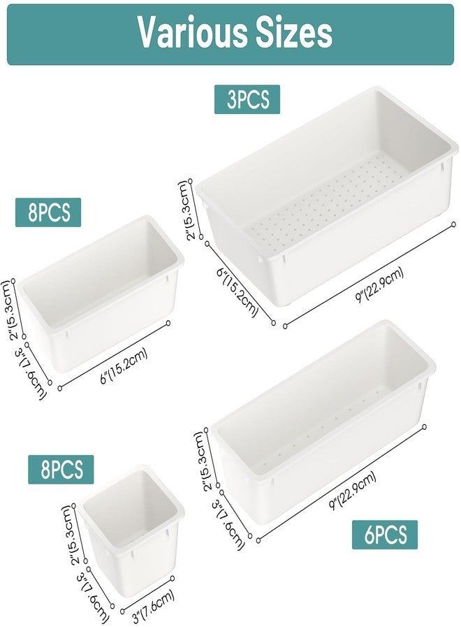 WOWBOX 25 PCS Plastic Drawer Organizer Set, 4 Sizes Desk Drawer Divider Organizers and Storage Bins for Makeup, Jewelry, Gadgets for Kitchen, Bedroom, Bathroom, Office, White - Image 2