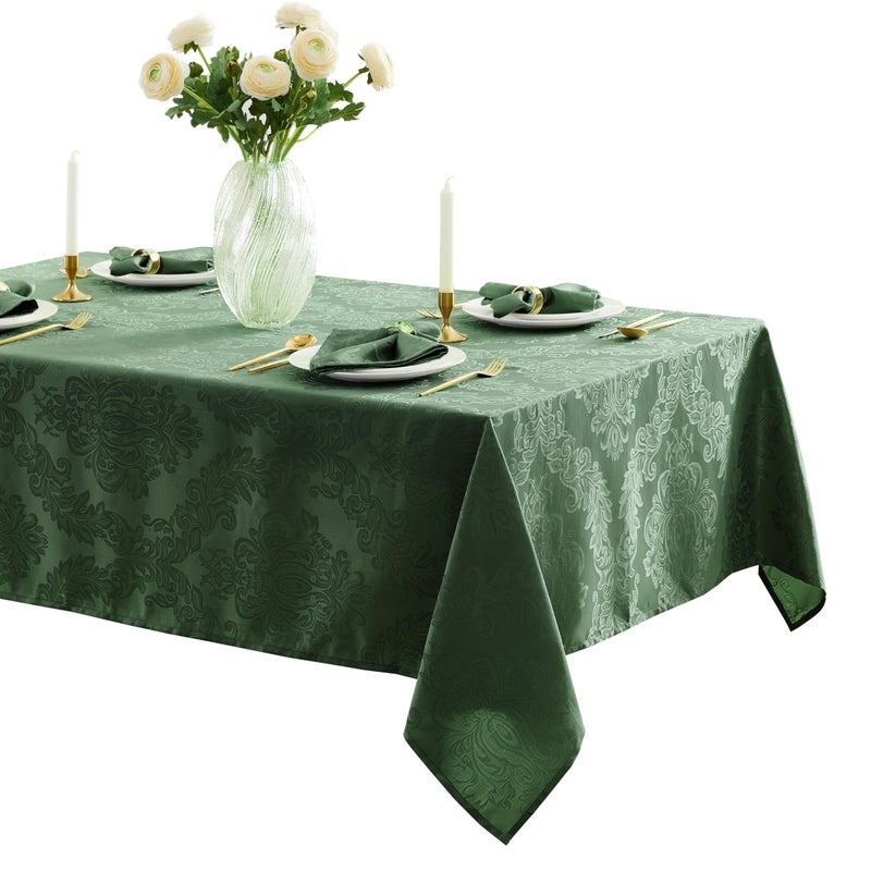 Newbridge Barcelona Damask Fabric Tablecloth 60 x 84 Inch Rectangle Hunter Green No Iron Soil Resistant Table Cover for Dining Parties and Holidays