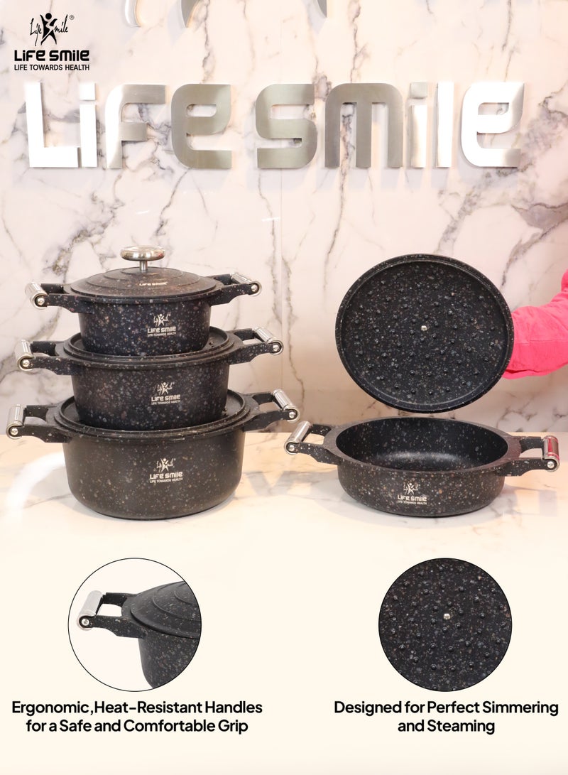 Life Smile Cookware Set 8 pieces - Granite Non Stick Pots and Pans set ,100% PFOA FREE -Complete Oven safe Casseroles ,Cookwares with Stainless steel Handles, Induction Base Cooking Set include 20/24/28cm Soup Pot & 26cm Shallow Pot - Image 5