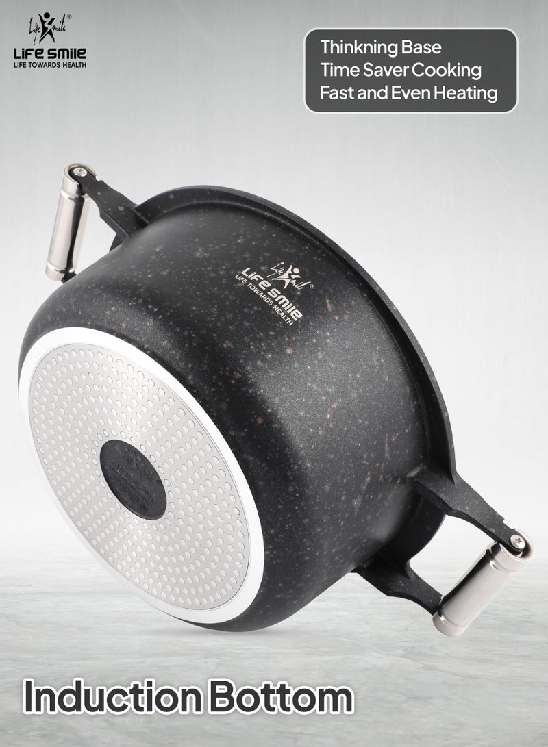 Life Smile Cookware Set 8 pieces - Granite Non Stick Pots and Pans set ,100% PFOA FREE -Complete Oven safe Casseroles ,Cookwares with Stainless steel Handles, Induction Base Cooking Set include 20/24/28cm Soup Pot & 26cm Shallow Pot - Image 2