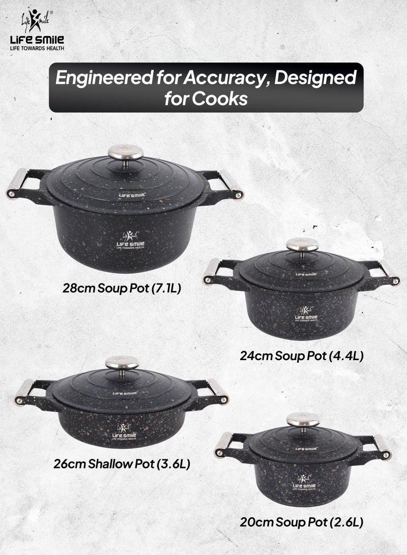 Life Smile Cookware Set 8 pieces - Granite Non Stick Pots and Pans set ,100% PFOA FREE -Complete Oven safe Casseroles ,Cookwares with Stainless steel Handles, Induction Base Cooking Set include 20/24/28cm Soup Pot & 26cm Shallow Pot - Image 3