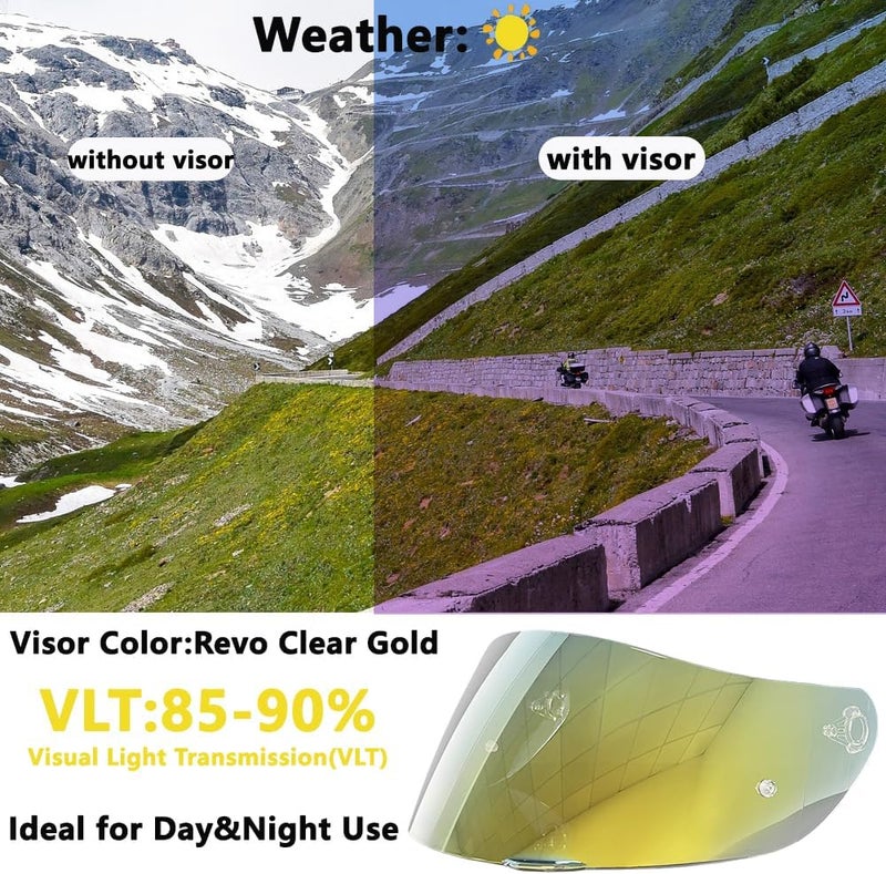 BSTOP K1 UV-Protected Face Shield for AGV K1, K1S, K3SV, K5, K5S Helmets - Revo Clear Gold (Day and Night) - Image 2