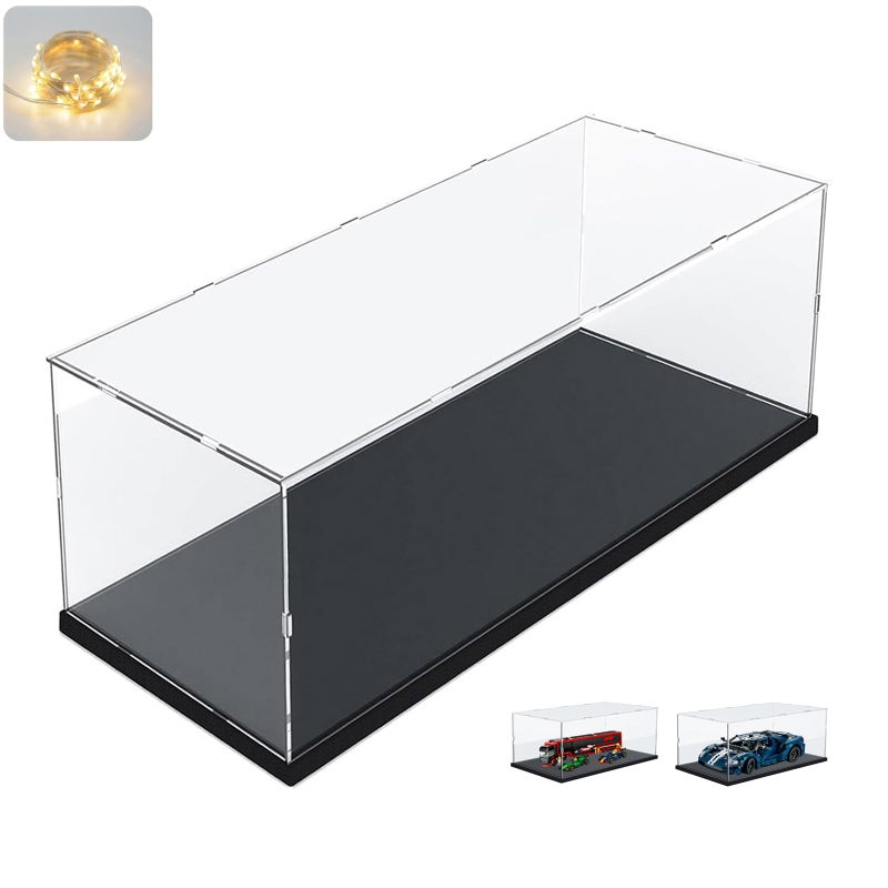 Elepure Thickened Clear Acrylic Display Case for Lego 60444 60445 42154 60408 21334 76966 Collectibles Transparent Box Dustproof Protection with WoodPlastic Base  Light Black Inside 197x79x79 inch 