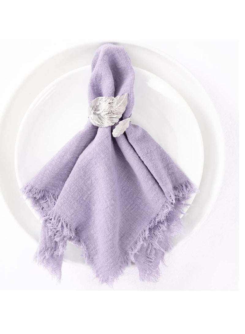 Excefore Handmade Cloth Napkins, Cotton Linen Napkins with Fringe, Rustic Boho Gauze Fabric Cloth Napkins, forDinner Wedding Party Baby Shower Home Decoration (Set of 6, Light Purple) 16.5 * 16.5Inch - Image 2