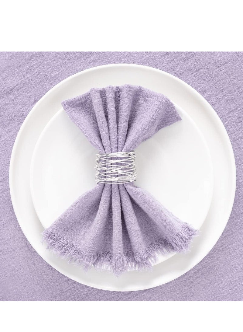 Excefore Handmade Cloth Napkins, Cotton Linen Napkins with Fringe, Rustic Boho Gauze Fabric Cloth Napkins, forDinner Wedding Party Baby Shower Home Decoration (Set of 6, Light Purple) 16.5 * 16.5Inch - Image 3