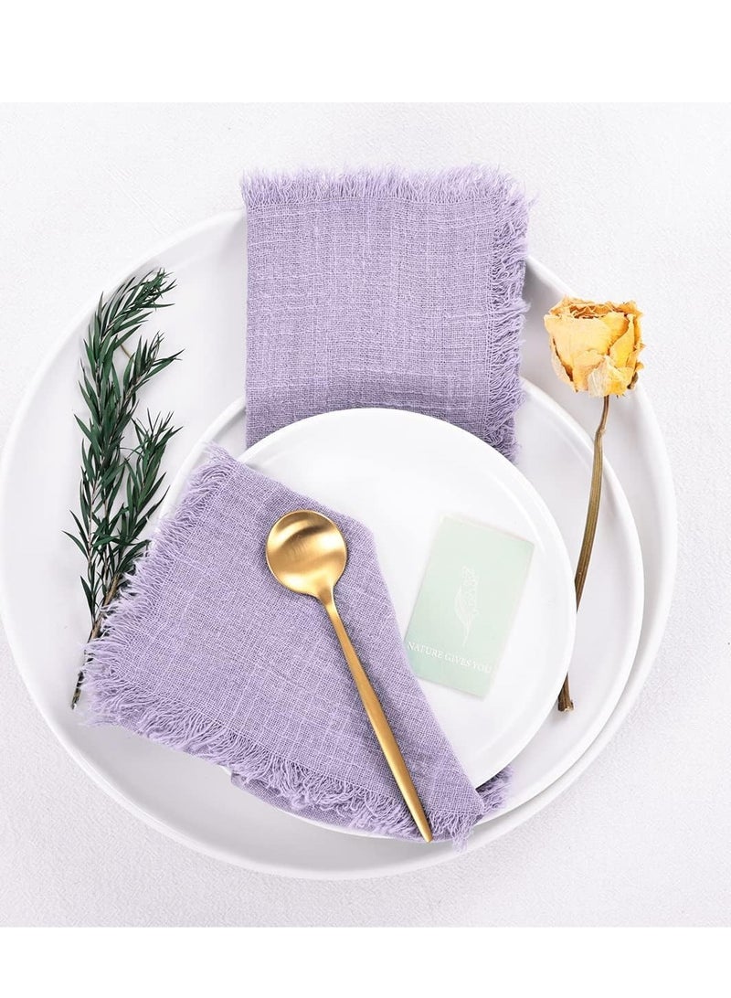 Excefore Handmade Cloth Napkins, Cotton Linen Napkins with Fringe, Rustic Boho Gauze Fabric Cloth Napkins, forDinner Wedding Party Baby Shower Home Decoration (Set of 6, Light Purple) 16.5 * 16.5Inch - Image 5