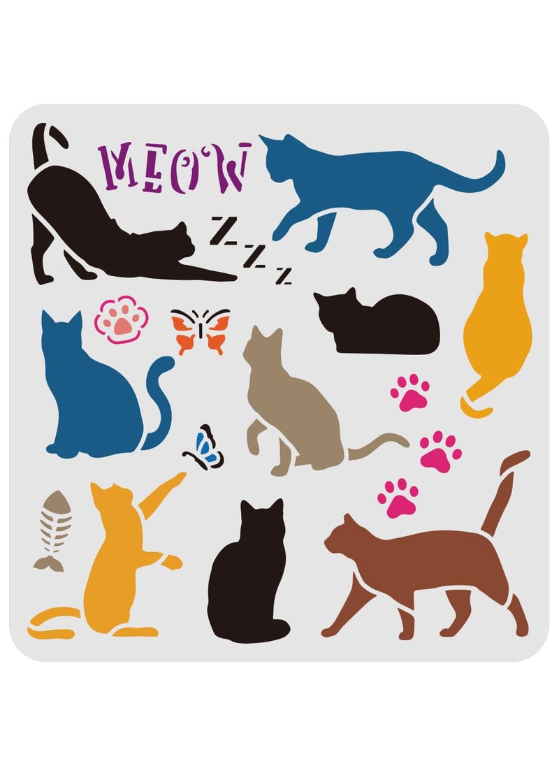 FINGERINSPIRE Cat Drawing Painting Stencils Templates (11.8x11.8 inch) Butterfly, Cat's paw,Butterfly, Fish Plastic Square Reusable Stencils for Painting on Wood, Floor, Wall and Fabric  - Image 1