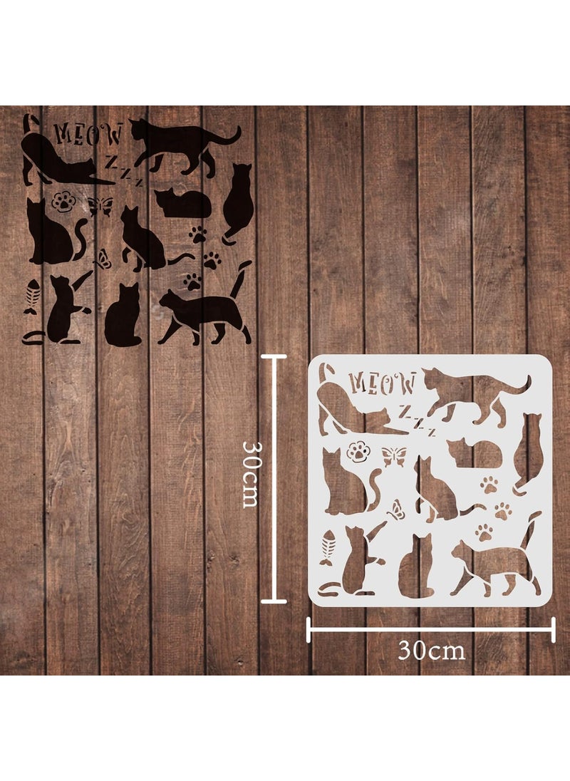 FINGERINSPIRE Cat Drawing Painting Stencils Templates (11.8x11.8 inch) Butterfly, Cat's paw,Butterfly, Fish Plastic Square Reusable Stencils for Painting on Wood, Floor, Wall and Fabric  - Image 2