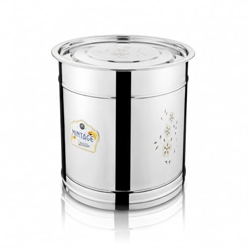 Mintage Pawali 5 Liters Stainless Steel lid Laser | Atta Drum 5kg | Water Storage Container | Rice Box Home Kitchen | Daal/Pulses Steel Dabba - Image 1
