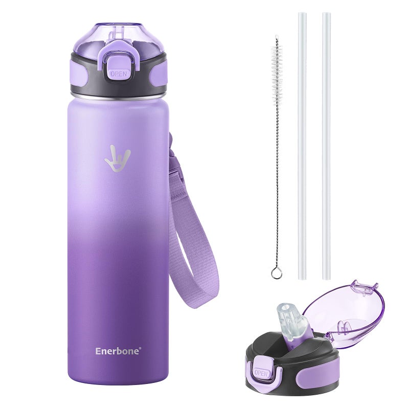Enerbone 24 oz Insulated Water Bottle, Stainless Steel Bottle with Carrying Strap, Double-Wall Vacuum Insulation Design, Leakproof Sports Bottle with Straw, Keep Drinks Cold or Hot for Hours - Image 1