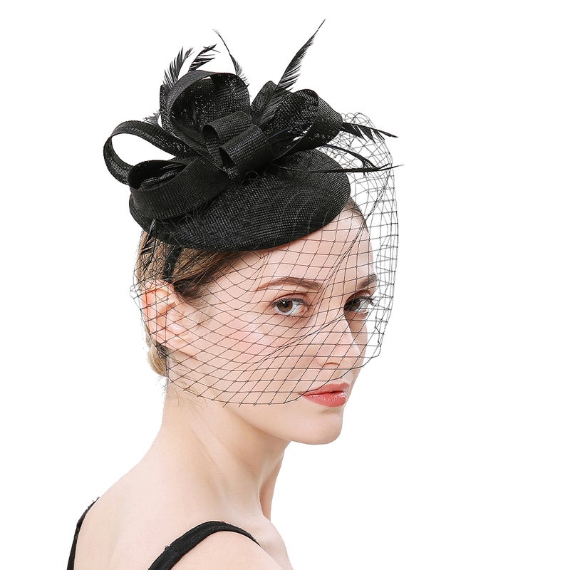 Women Fascinator Hat Tea Party Hat Mesh Veil Fascinator Headband Banquet Headdress - Image 2