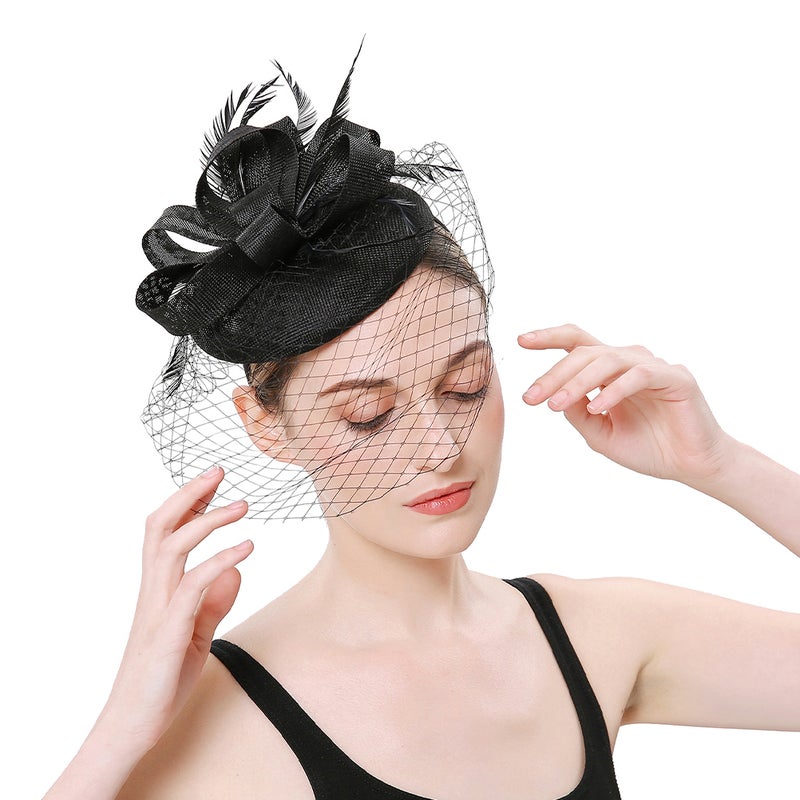 Women Fascinator Hat Tea Party Hat Mesh Veil Fascinator Headband Banquet Headdress - Image 1