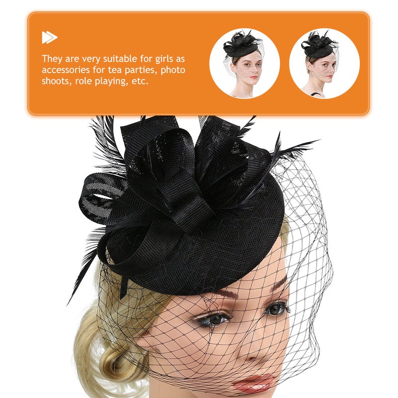 Women Fascinator Hat Tea Party Hat Mesh Veil Fascinator Headband Banquet Headdress - Image 3