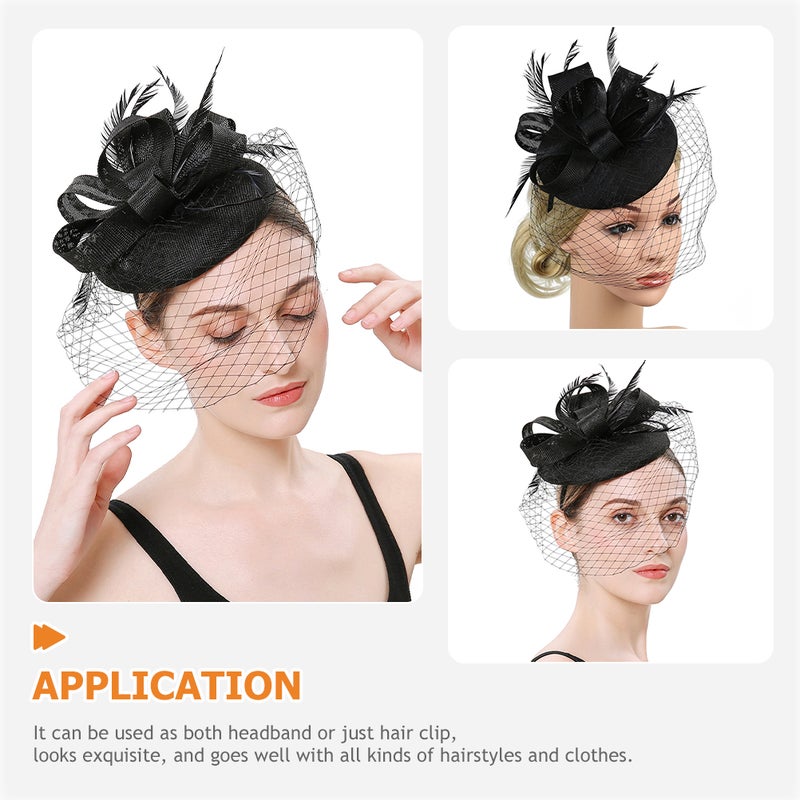 Women Fascinator Hat Tea Party Hat Mesh Veil Fascinator Headband Banquet Headdress - Image 4